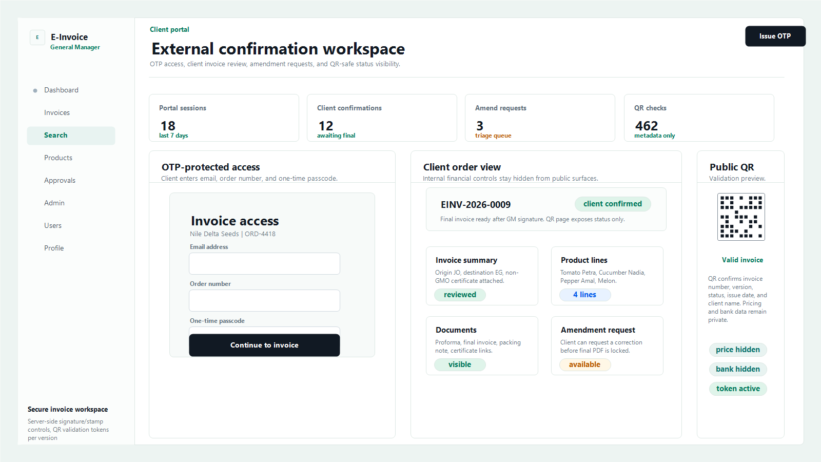 E-Invoice client portal screenshot