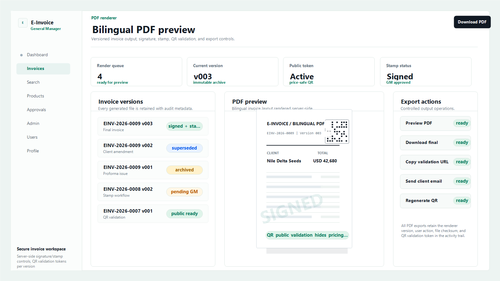 E-Invoice PDF rendering screenshot