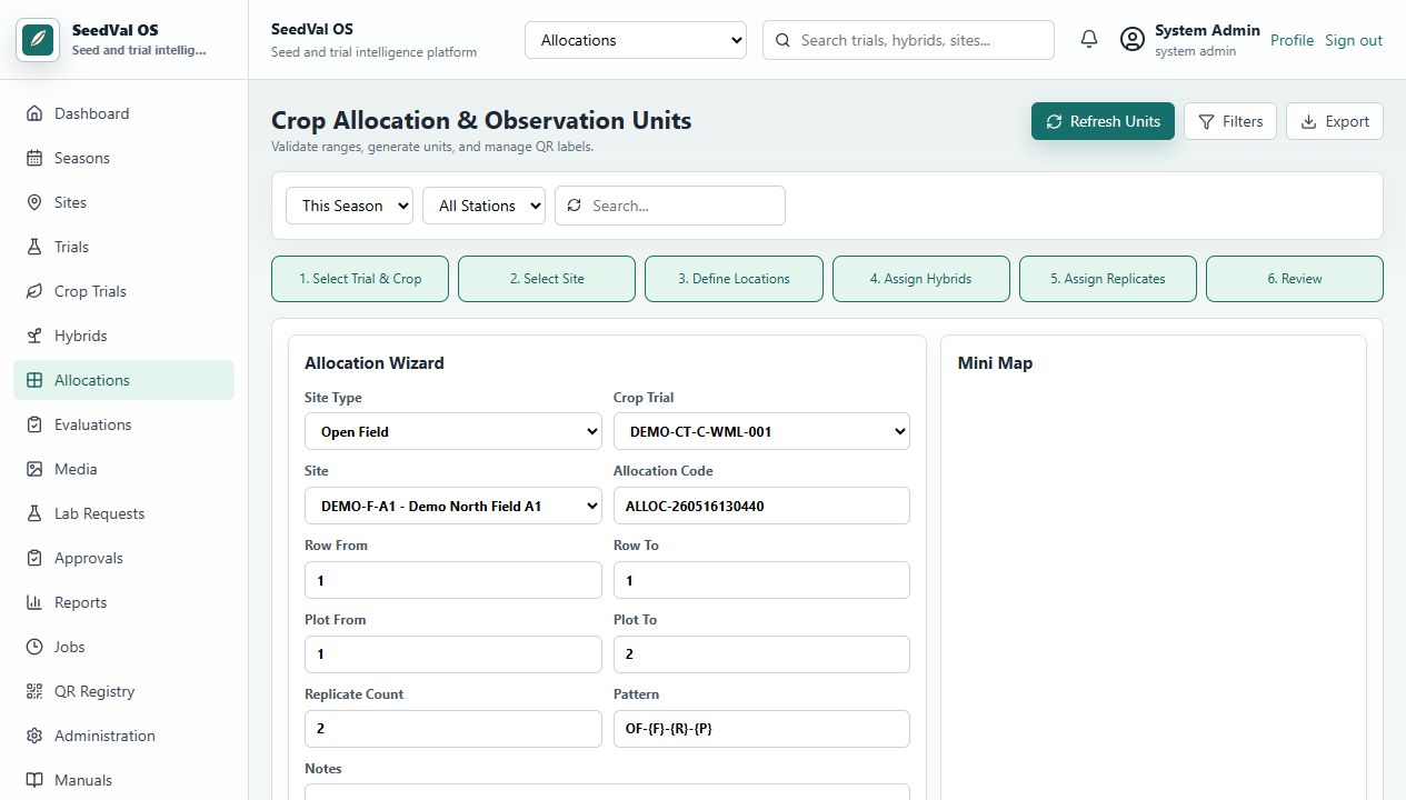 SeedVal OS allocations screenshot