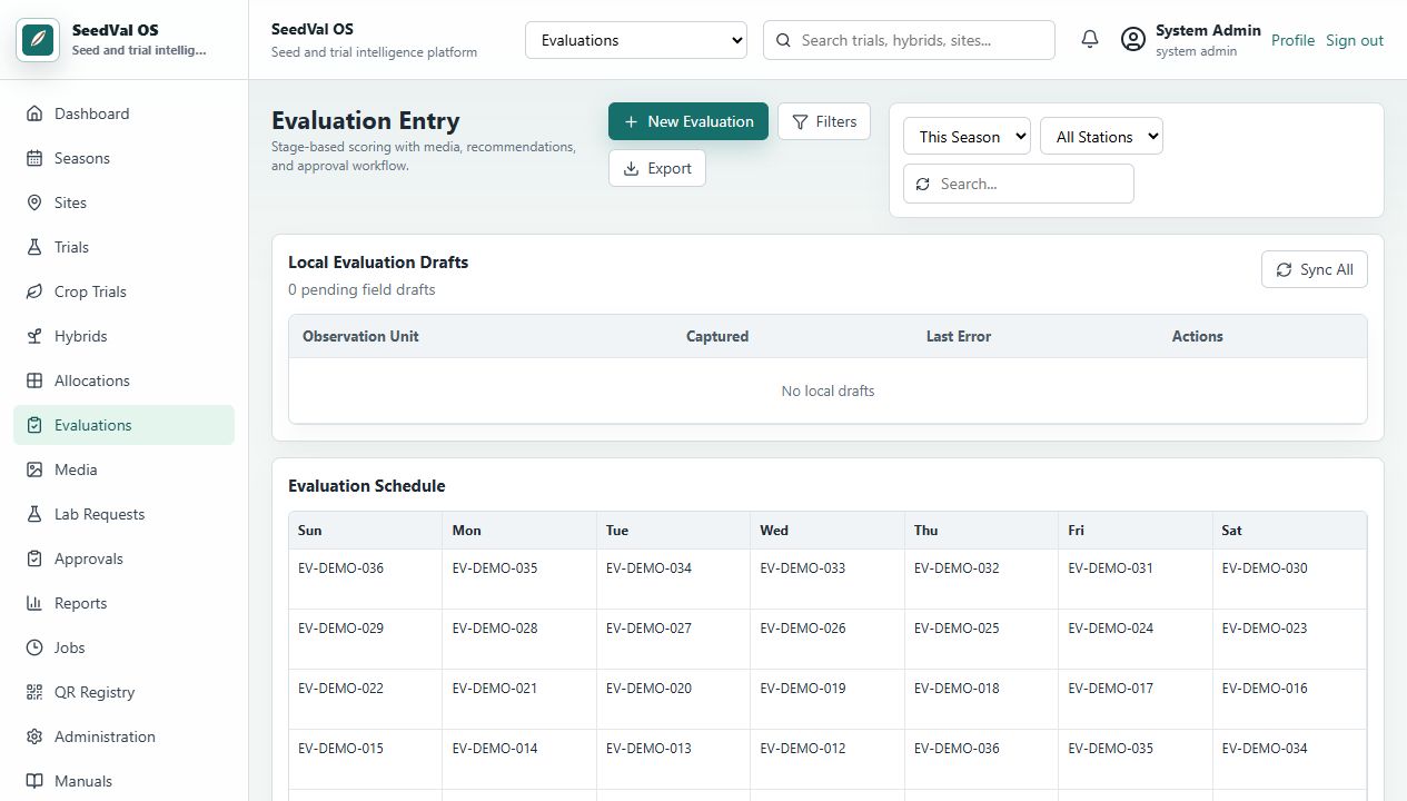SeedVal OS evaluations screenshot