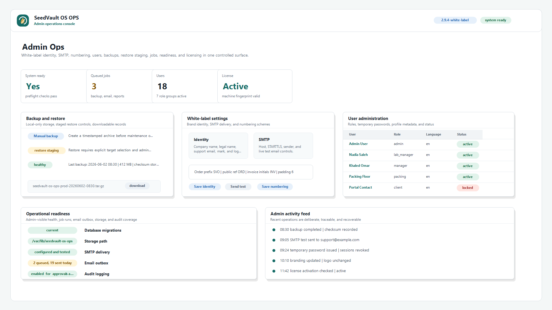 SeedVault admin operations interface