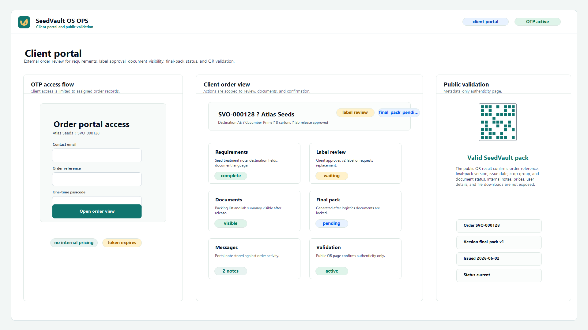 SeedVault client portal screenshot