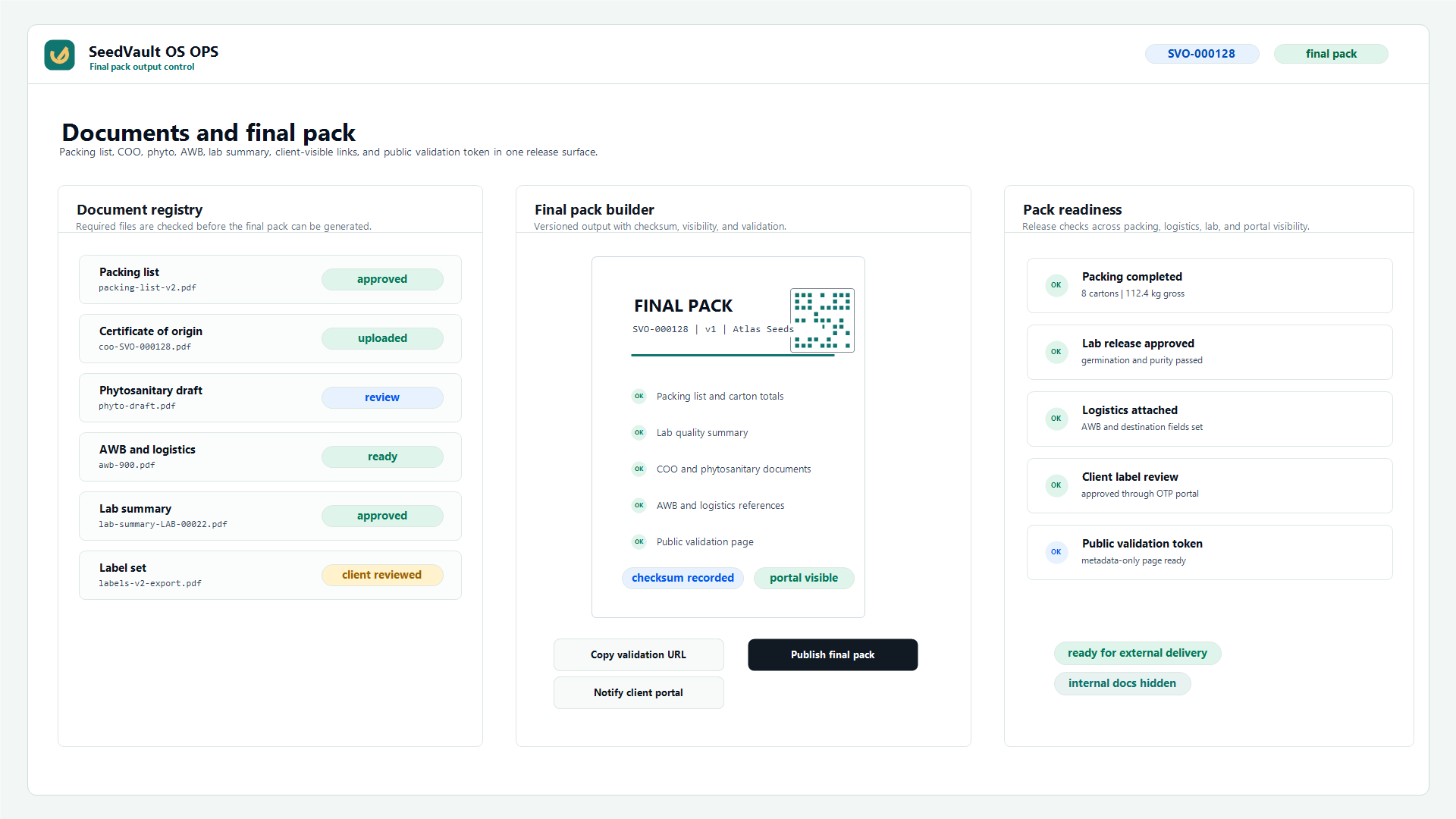 SeedVault final document pack screenshot