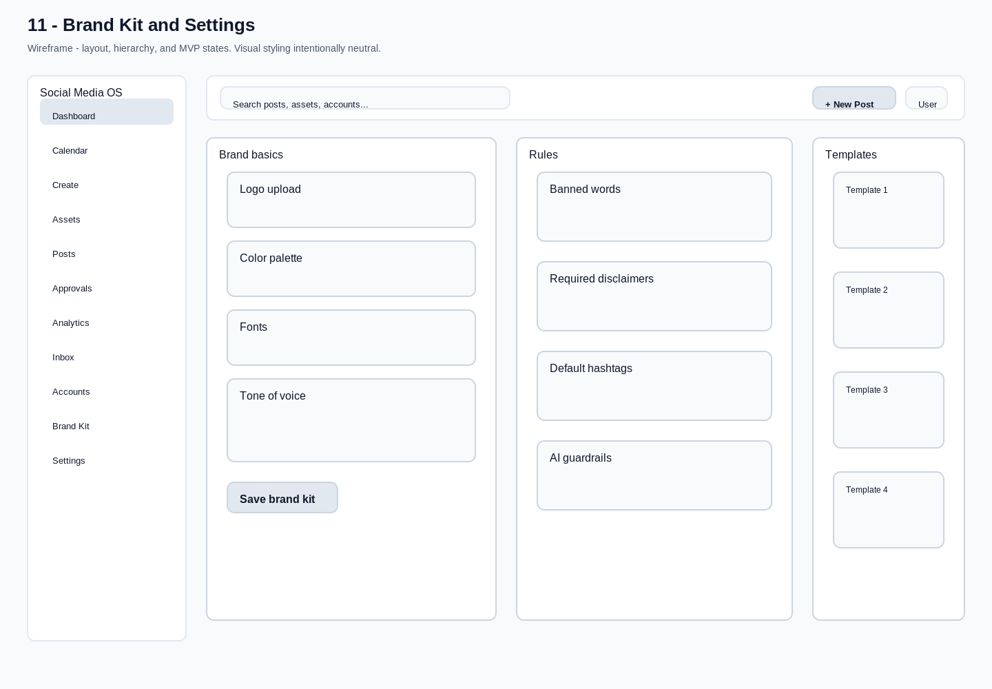 Social Media OS brand kit settings screenshot
