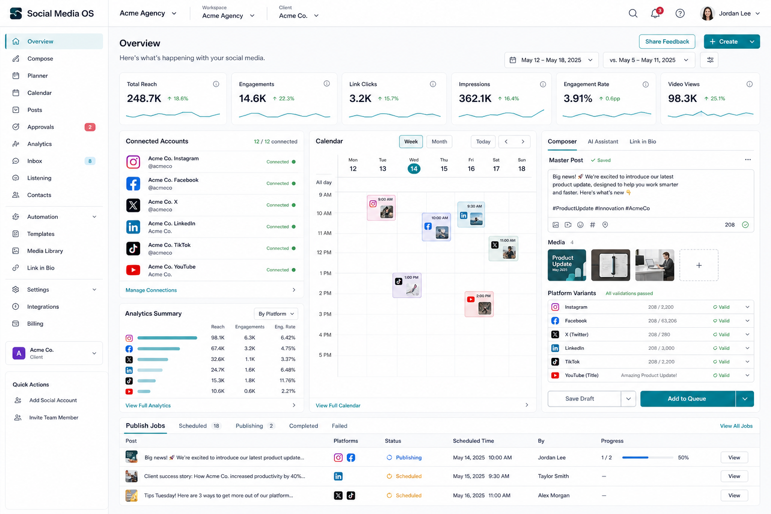 Social Media OS dashboard screenshot